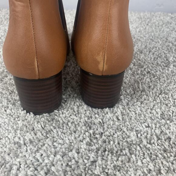 J. Crew Boots Womens Size 7.5 Brown Tan Chelsea Block Heel Leather Ankle Pull On - Picture 8 of 12